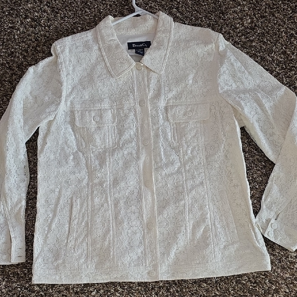 Cream Lace Button-Front Jacket